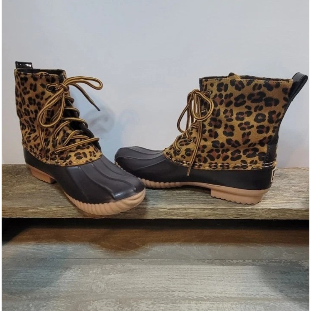 Avanti Leopard Print Rain Boots Zelda-Leo Duck Boots Size 4 EUC